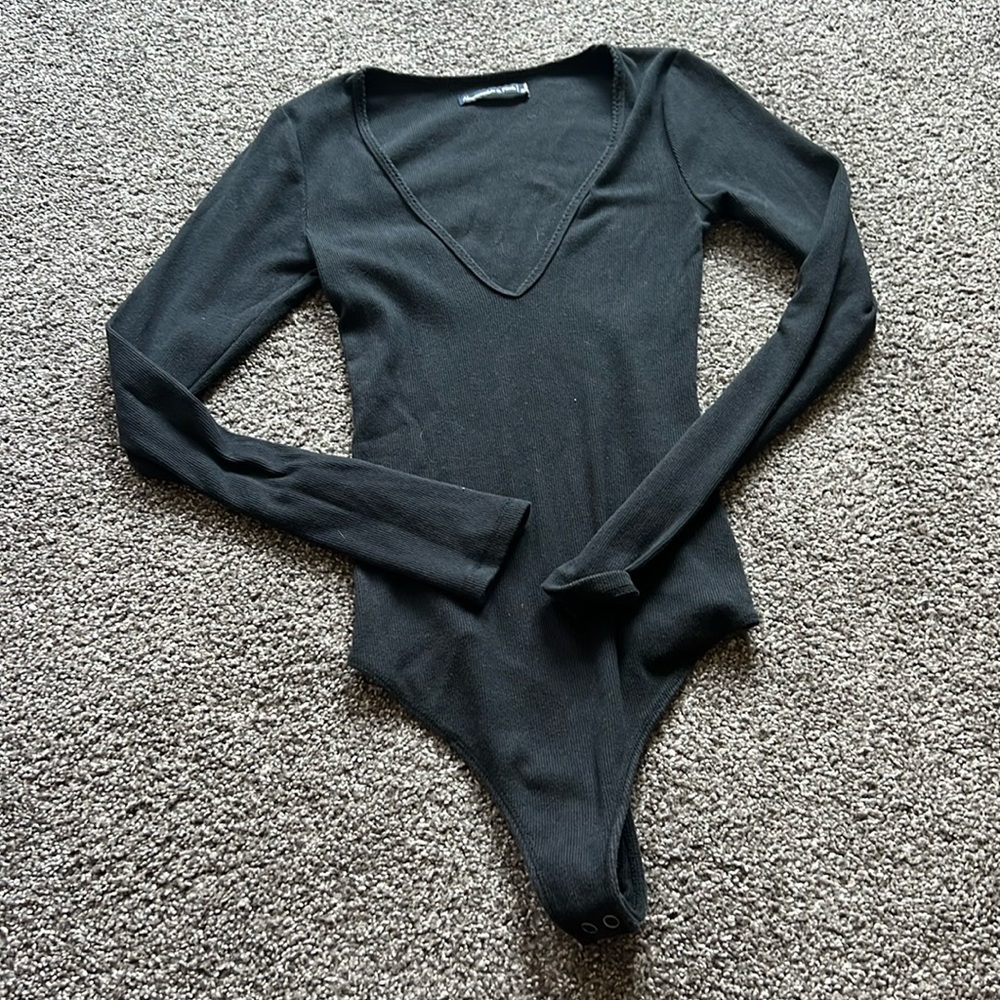 Black Ribbed Abercrombie & Fitch Long Sleeve Bodysuit